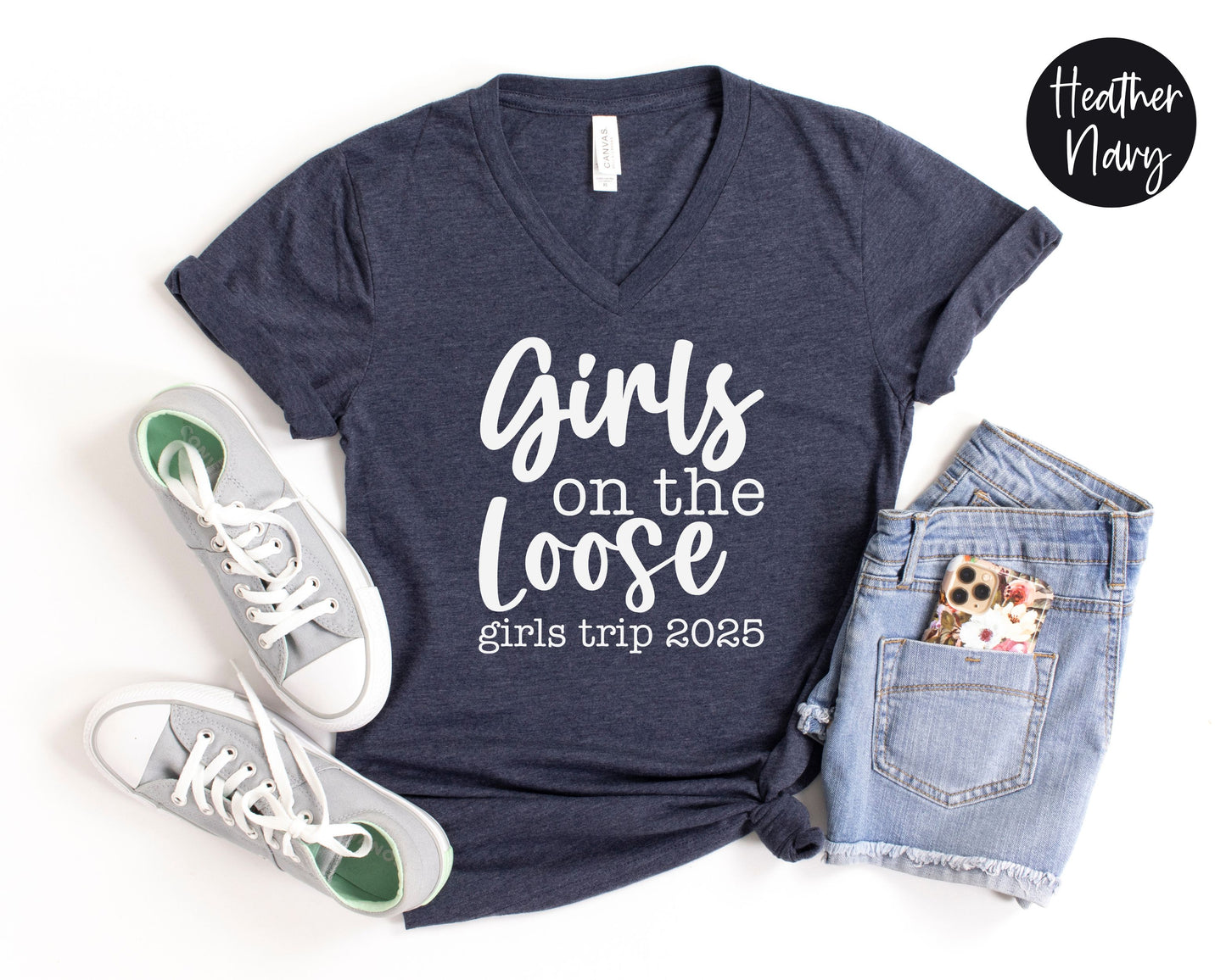 Girls On the Loose Girls Trip 2025 V-Neck Shirt