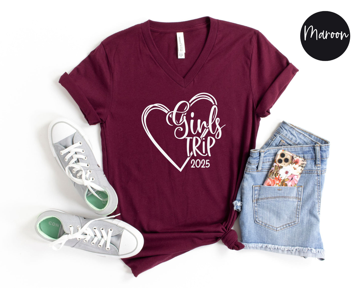 Girls Trip 2025 Heart V-Neck Shirt
