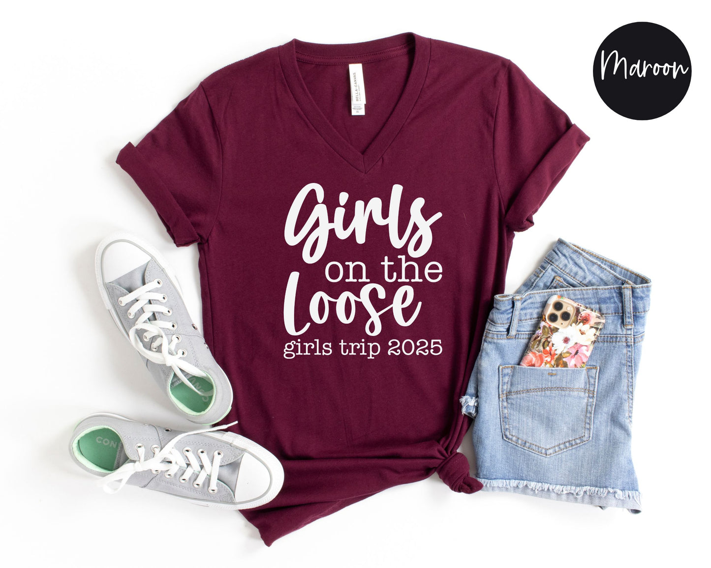 Girls On the Loose Girls Trip 2025 V-Neck Shirt