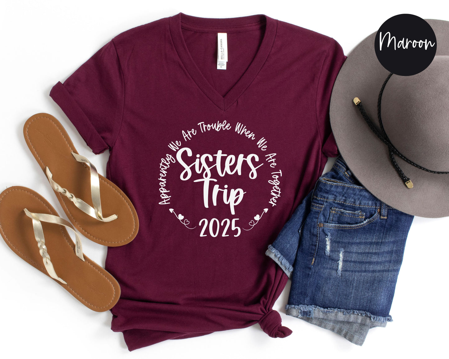 Apparently We Are Trouble When We Are Together 2025 Sisters Trip V-Neck Shirt