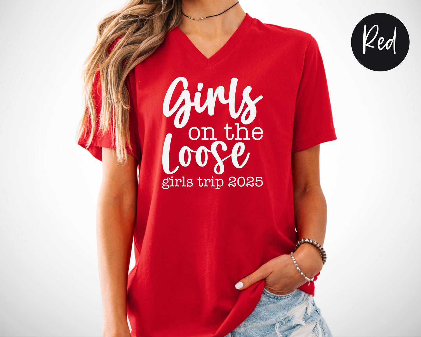 Girls On the Loose Girls Trip 2025 V-Neck Shirt