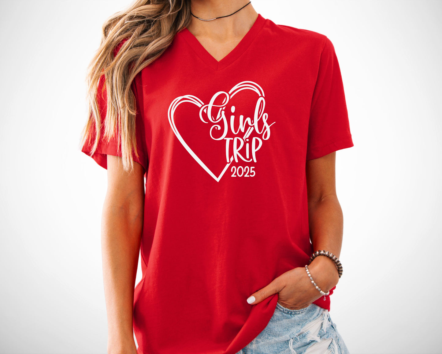 Girls Trip 2025 Heart V-Neck Shirt