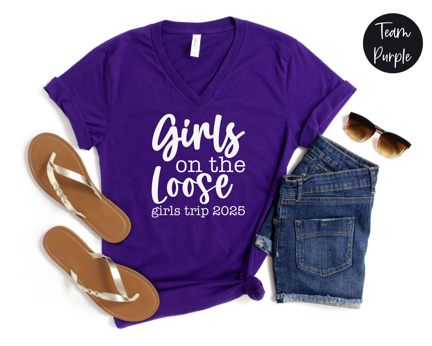 Girls On the Loose Girls Trip 2025 V-Neck Shirt