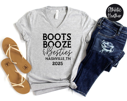 Boots Booze & Besties Nashville Trip 2025 Women's V-Neck Shirt