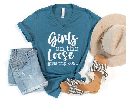 Girls On the Loose Girls Trip 2025 V-Neck Shirt