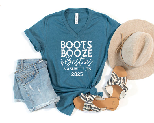 Boots Booze & Besties Nashville Trip 2025 Unisex V-Neck Shirt