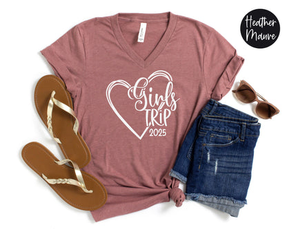 Girls Trip 2025 Heart V-Neck Shirt