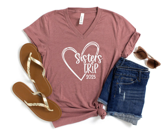 Sisters Trip 2025 Heart Unisex V-Neck Shirt