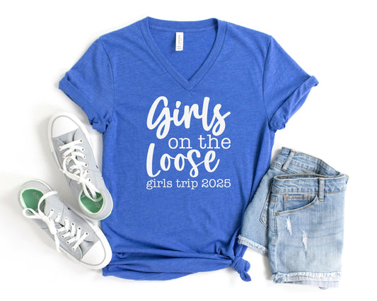 Girls On the Loose Girls Trip 2025 Unisex V-Neck Shirt