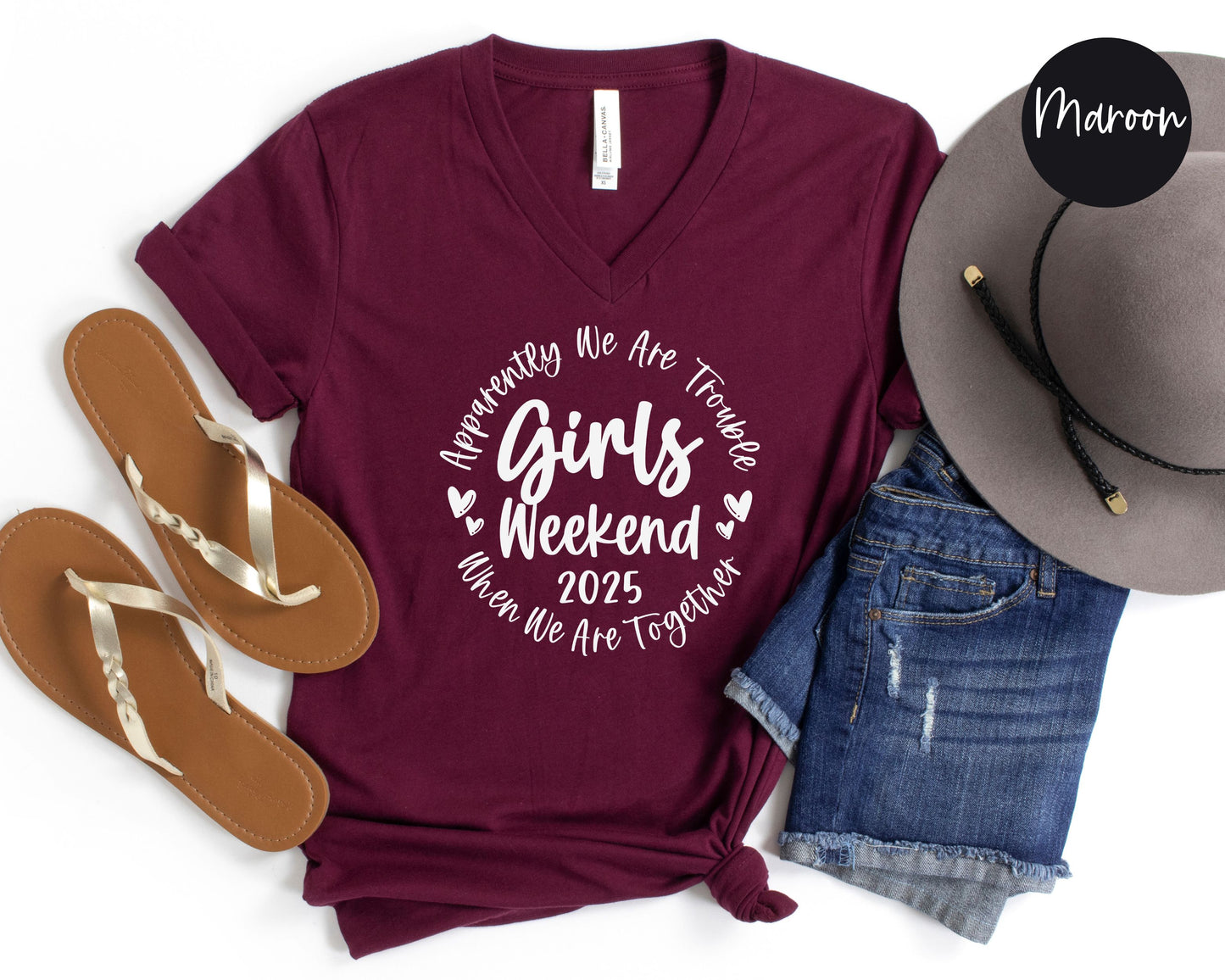 Apparently We Are Trouble When We Are Together Girls Weekend 2025 V-Neck Shirt