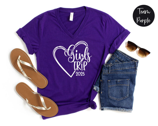 Girls Trip 2025 Heart Women's V-Neck Shirt