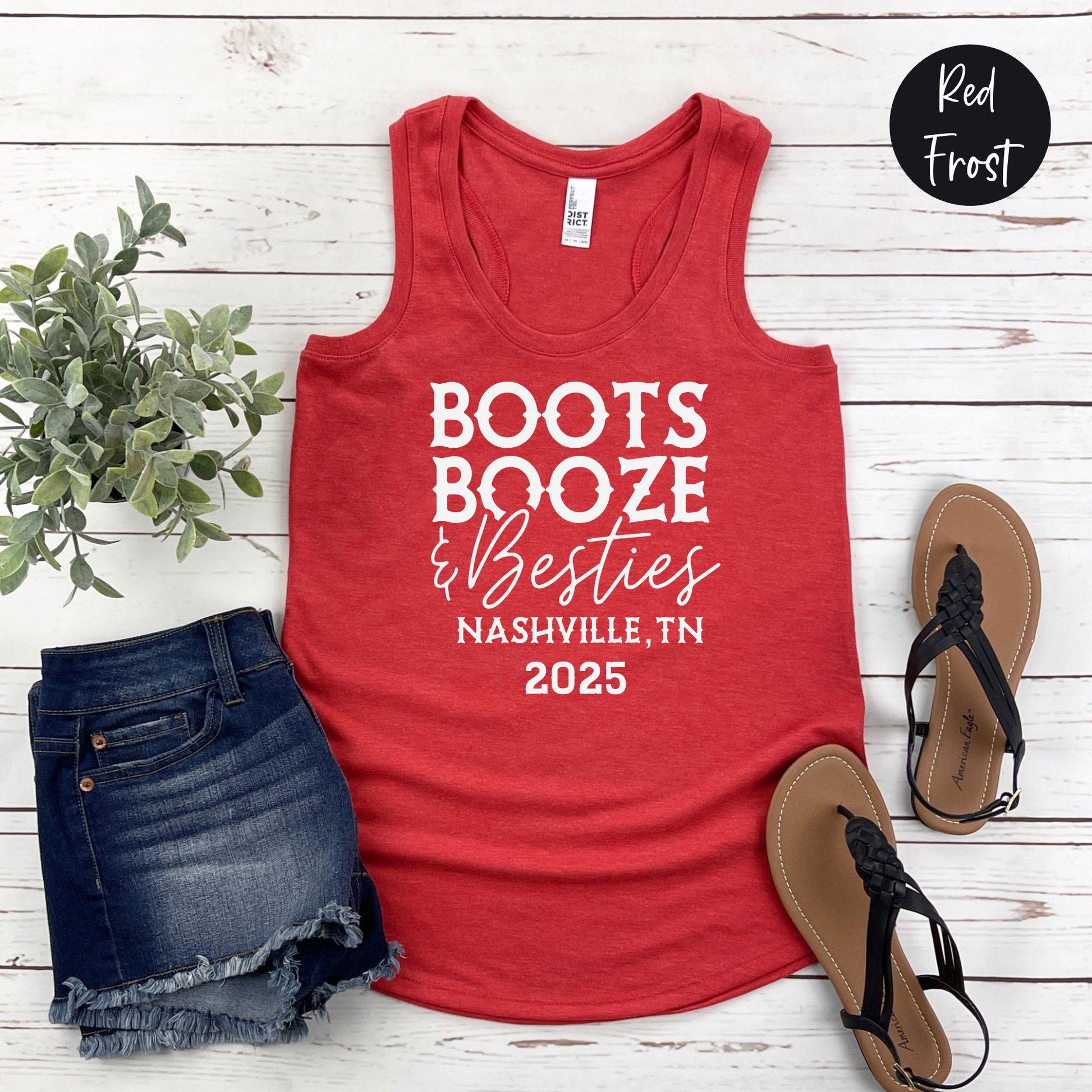 Boots Booze & Besties Nashville Trip 2025 Racerback Tank Top, Girls Trip Shirt, Travel Vacation Tanks, Matching shirts, Bachelorette Tees