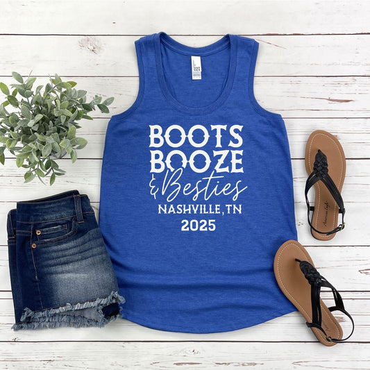 Boots Booze & Besties Nashville Trip 2025 Racerback Tank Top, Girls Trip Shirt, Travel Vacation Tanks, Matching shirts, Bachelorette Tees