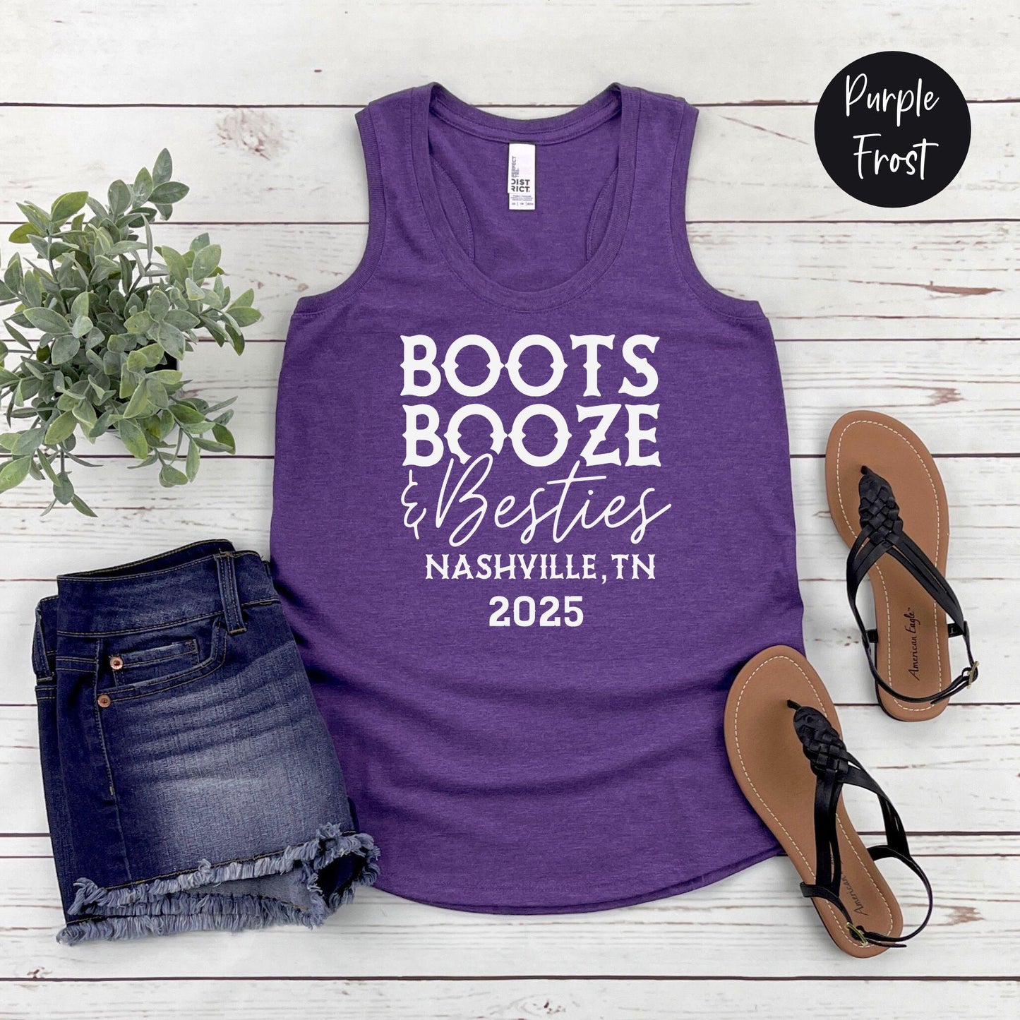 Boots Booze & Besties Nashville Trip 2025 Racerback Tank Top, Girls Trip Shirt, Travel Vacation Tanks, Matching shirts, Bachelorette Tees