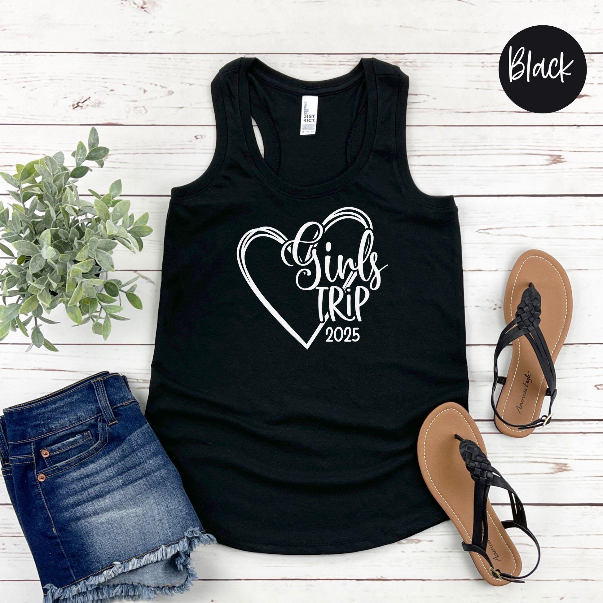 Girls Trip 2025 Heart Racerback Tank Top, Weekend Road Trip, Travel Vacation Tee, Matching shirts