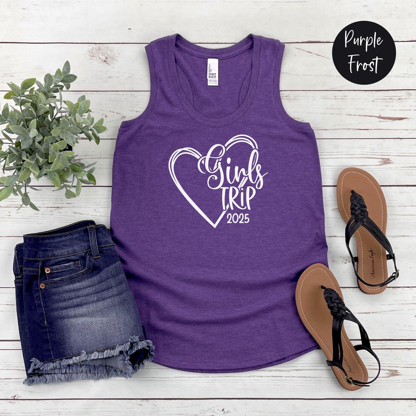 Girls Trip 2025 Heart Racerback Tank Top, Weekend Road Trip, Travel Vacation Tee, Matching shirts