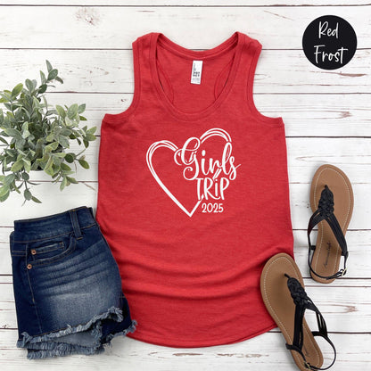 Girls Trip 2025 Heart Racerback Tank Top, Weekend Road Trip, Travel Vacation Tee, Matching shirts