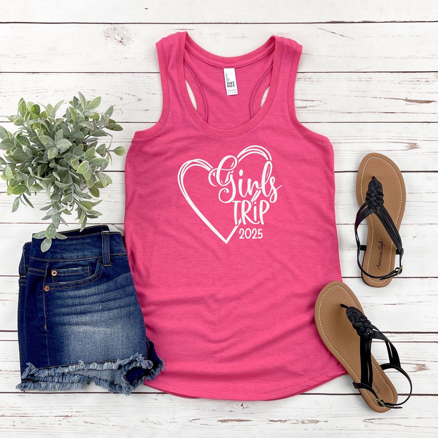 Girls Trip 2025 Heart Racerback Tank Top, Weekend Road Trip, Travel Vacation Tee, Matching shirts