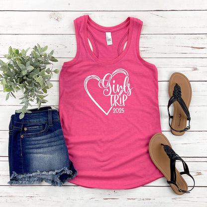 Girls Trip 2025 Heart Racerback Tank Top, Weekend Road Trip, Travel Vacation Tee, Matching shirts