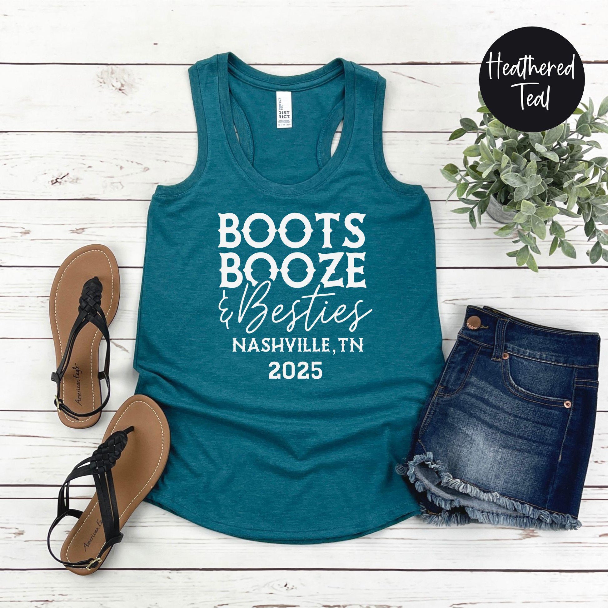 Boots Booze & Besties Nashville Trip 2025 Racerback Tank Top, Girls Trip Shirt, Travel Vacation Tanks, Matching shirts, Bachelorette Tees