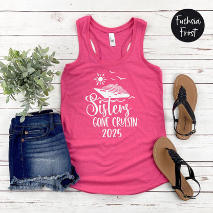 Sisters Gone Cruisin' 2025 Racerback Tank Top, Crazy Sisters Weekend, Travel Vacation Tee, Matching shirts