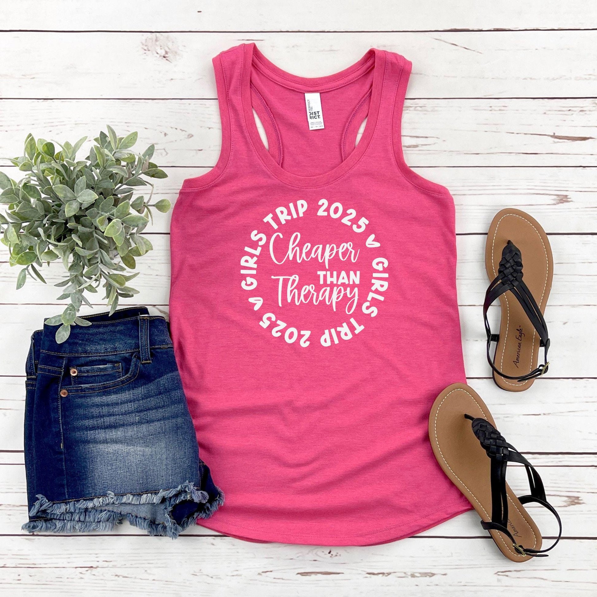 Girls Trip 2025 Cheaper Than Therapy Racerback Tank Top, Girls Trip Shirt, Travel Vacation Tanks, Matching shirts, Bachelorette Tees