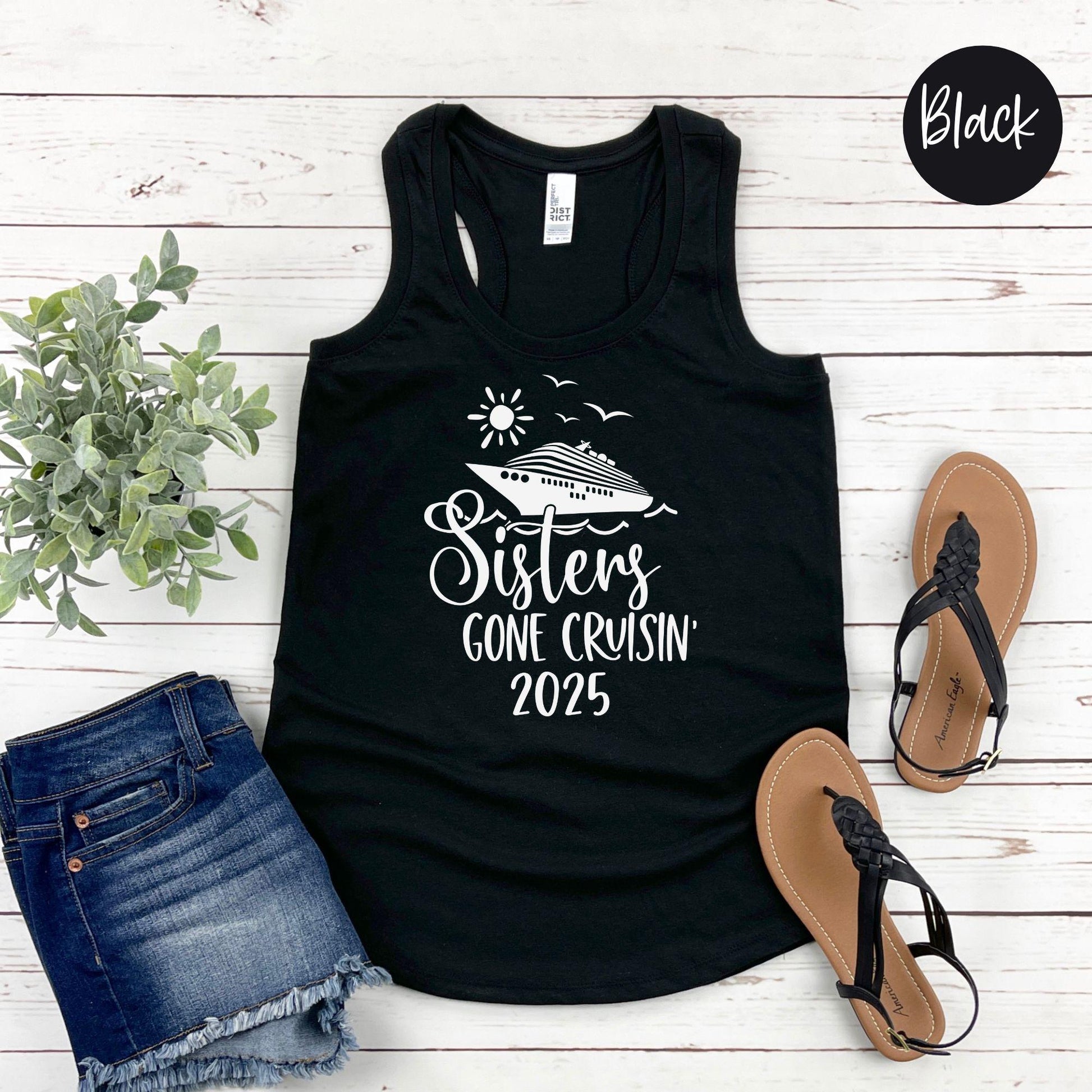 Sisters Gone Cruisin' 2025 Racerback Tank Top, Crazy Sisters Weekend, Travel Vacation Tee, Matching shirts